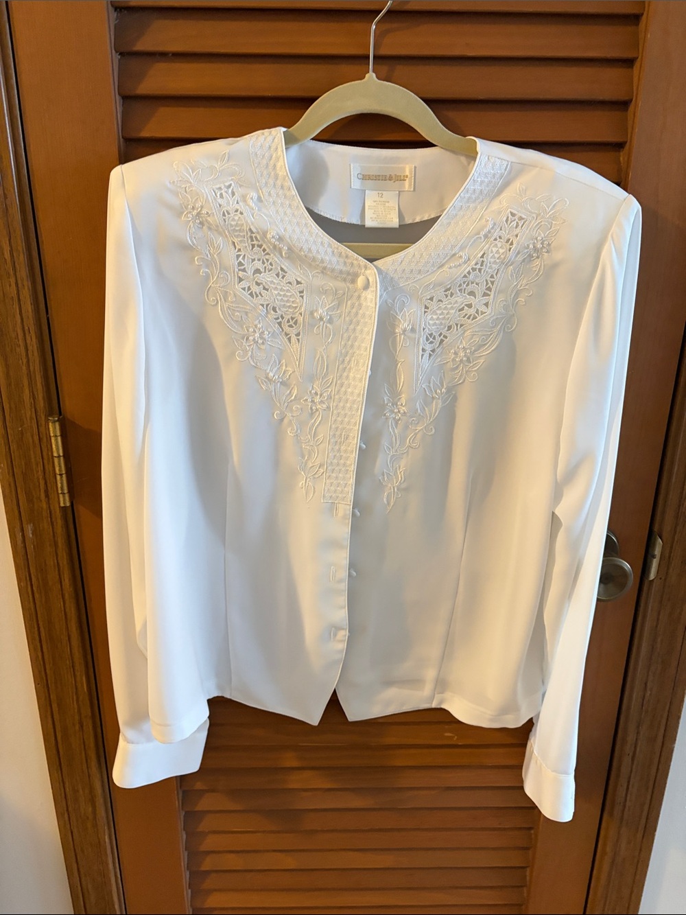 Elegant White Embroidered Button-Front Blouse